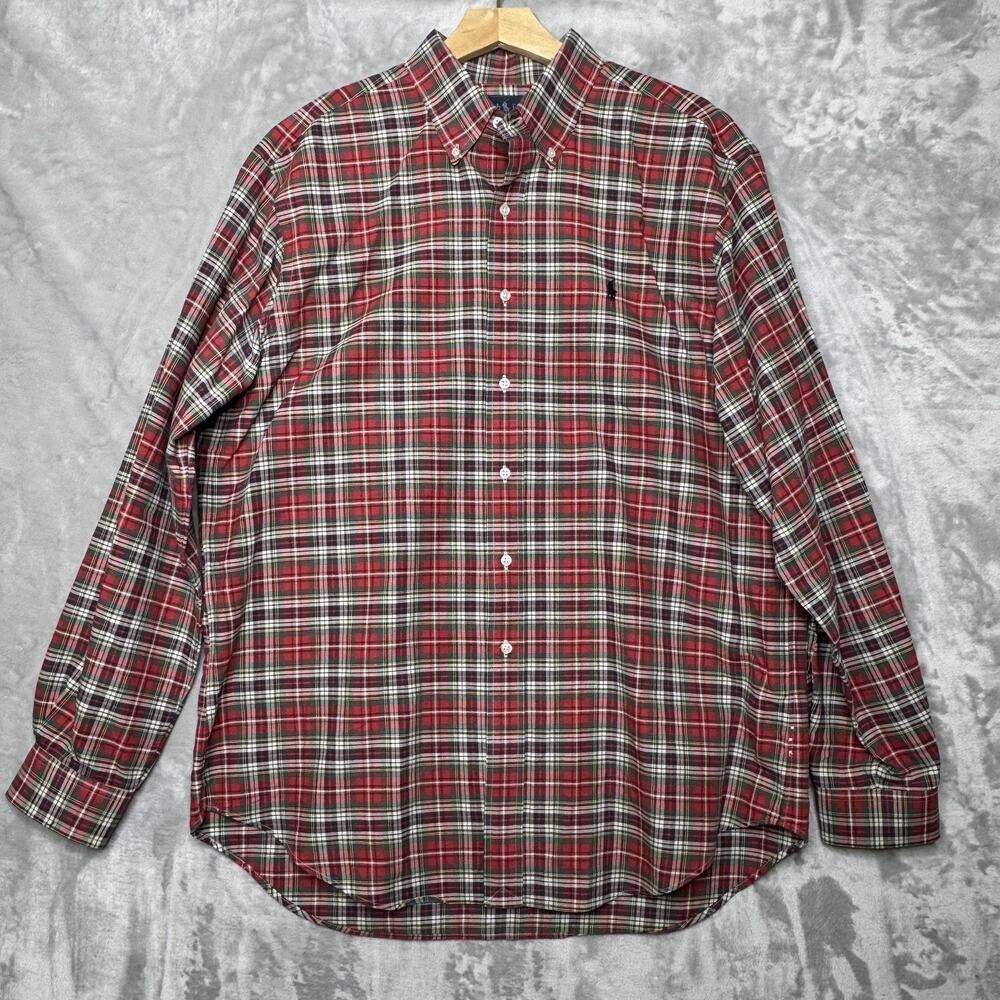 Ralph Lauren Shirt Mens XL Red Green Plaid Long Sleeve Button Down Classic Fit